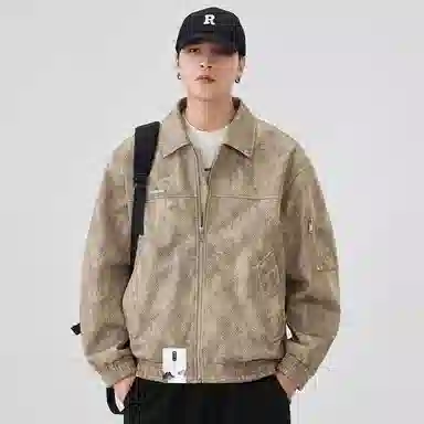 布客行 【美式复古高街痞帅城市机能风大码】纯色简约宽松休闲百搭工装翻领落肩竖袋机车服防风耐磨末日废土感夹克 男女同款