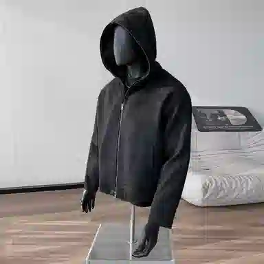 【粗纺仿羊绒外套裤子一套】布客行 连帽高街绒感保暖美式复古上衣夹克直筒水洗做旧微喇基础款松紧腰抽绳牛仔裤休闲运动套装 男女同款