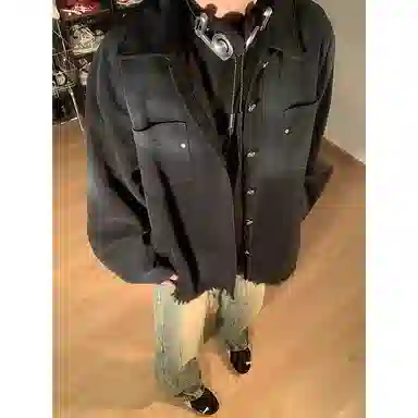 【扎染脏脏牛仔外套裤子一套】布客行 港风潮流别背面字母印花高街大码百搭抽绳水洗做旧阔腿舒适长裤休闲运动套装 男女同款