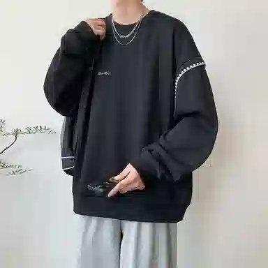 【美式高街学院风复古潮流撞色绣花边】布客行 别针款可拆卸铜标落肩宽松简约通勤运动舒适休闲百搭套头长袖卫衣 男女同款