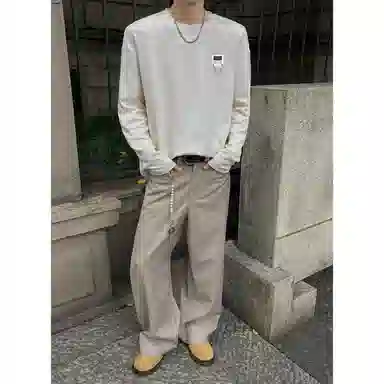 【可外穿打底保暖仿绵羊绒】布客行 美式复古高街轻奢老钱重磅慵懒垂感落肩港风宽松休闲舒适纯色基础百搭可内搭可拆卸胸针卫衣 男女同款