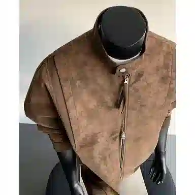 【绒感雾花皮外套裤子一套】布客行 美拉德立领拼接结构美式复古高街夹克直筒水洗做旧微喇基础款松紧腰抽绳牛仔裤休闲运动套装 男女同款