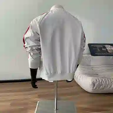 【防泼水外套裤子一套】布客行 三条杆条纹螺纹立领美式复古高街上衣夹克直筒水洗做旧微喇基础款松紧腰抽绳牛仔裤休闲运动套装 男女同款