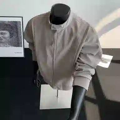 【绒感雾花皮外套裤子一套】布客行 美拉德立领拼接结构美式复古高街夹克直筒水洗做旧微喇基础款松紧腰抽绳牛仔裤休闲运动套装 男女同款