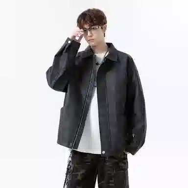 【复古美式扎染PU皮衣】布客行 机能风飞行员教练服美拉德港风高街休闲轻奢老钱风痞帅翻领落肩袖韩版百搭防风防泼水工装夹克 男女同款