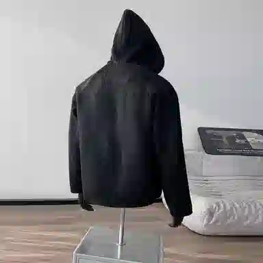 【粗纺仿羊绒外套裤子一套】布客行 连帽高街绒感保暖美式复古上衣夹克直筒水洗做旧微喇基础款松紧腰抽绳牛仔裤休闲运动套装 男女同款