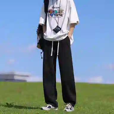 【扎染脏脏牛仔外套裤子一套】布客行 港风潮流别背面字母印花高街大码百搭抽绳水洗做旧阔腿舒适长裤休闲运动套装 男女同款