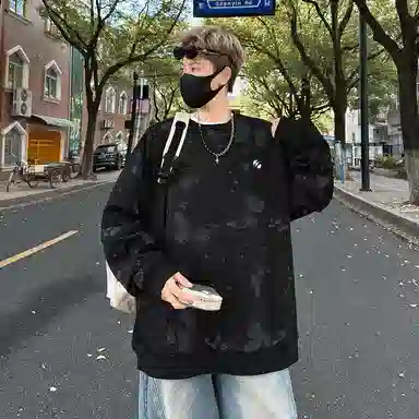 【蝴蝶满印】布客行 圆领长袖卡通美式复古简约大码宽松外套高街舒适柔软亲肤通用可外穿学院风卫衣 男女同款