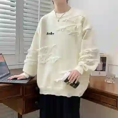 【软糯慵懒风不规则线条毛衣】布客行 美式复古高级感舒适加绒加厚保暖圆领可内搭可外穿宽松休闲学院风少年百搭潮流弹力针织衫 男女同款