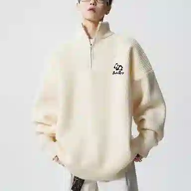 布客行 立领慵懒美式高街纯色打底保暖落肩长袖宽松休闲百搭针织衫 男女同款