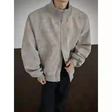 【雾面扎染设计夹克外套牛仔裤一套】布客行 防风保暖美式立领长袖宽松高街痞帅抽绳松紧水洗做旧显瘦阔腿通勤长裤休闲运动套装 男女同款