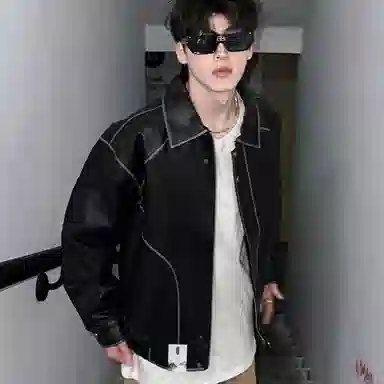 布客行 【复古废土风做旧拉链皮衣】酷飒不羁狂野硬朗摇滚机车叛逆霸气有型水洗质感翻领宽松廓形风格高级感日常夹克 男女同款