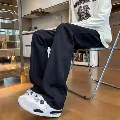 布客行 弹力微喇水洗美式复古港风简约纯色宽松高街垂感休闲百搭长裤子牛仔裤 男女同款