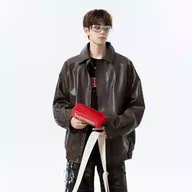 【复古美式PU皮衣】布客行 飞行员教练服美拉德港风机能高街休闲轻奢老钱风高级痞帅翻领落肩袖韩版工装百搭防风防泼水夹克 男女同款