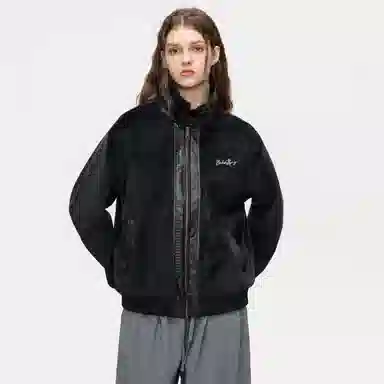 布客行 蟒纹拼皮仿兔绒哈灵顿轻奢老钱风高级感潮服硬挺重磅美式复古高街工装雅痞机车机能风美拉德防寒秋冬保暖皮衣夹克 男女同款