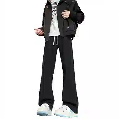 【巴黎柳叶弯刀裤】布客行 美式复古水洗直筒基础款高街舒适亲肤透气休闲百搭微喇纯色长裤显高显瘦显腿长弹力抽绳松紧腰牛仔裤 男女同款