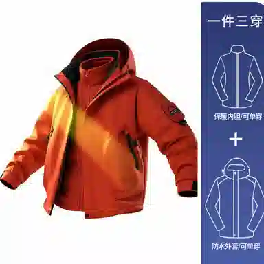 布客行 多巴胺三防美式复古连帽开衫三合一可内胆银狐绒防风防泼水多功能山系户外运动城市机能风休闲百搭登山徒步骑行外套夹克 男女同款
