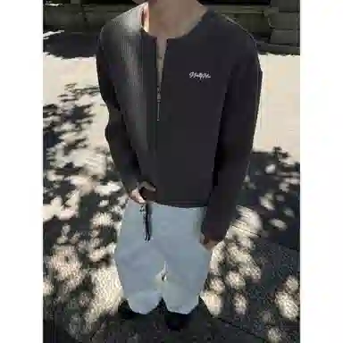 【高街半开领华夫格】布客行 拉链领口长袖内搭美式复古亲肤柔顺港风垂感宽松大码日系慵懒风纯色小众百搭学院风可外穿通勤卫衣 男女同款