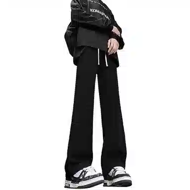 【巴黎柳叶弯刀裤】布客行 美式复古水洗直筒基础款高街舒适亲肤透气休闲百搭微喇纯色长裤显高显瘦显腿长弹力抽绳松紧腰牛仔裤 男女同款