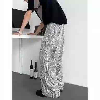 【自动扣重磅卫裤】布客行 雪尼尔面料柔软舒适复古宽松大码美式潮牌松紧腰高街痞帅显瘦显高针织运动长裤学院风小众百搭休闲裤 男女同款