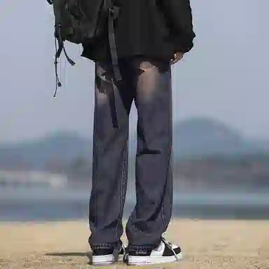 【显高显瘦弯刀裤】布客行 美式高街复古水洗渐变基础款简约宽松舒适柔软薄款百搭休闲垂感直筒牛仔裤 男女同款
