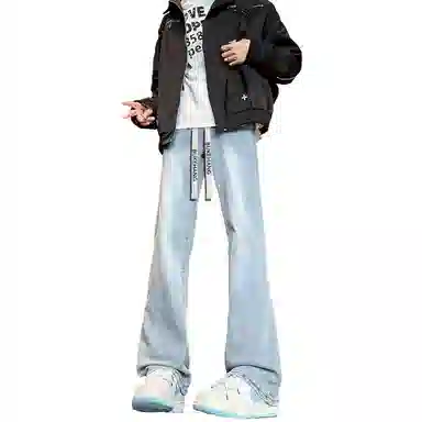 【粗纺仿羊绒外套裤子一套】布客行 连帽高街绒感保暖美式复古上衣夹克直筒水洗做旧微喇基础款松紧腰抽绳牛仔裤休闲运动套装 男女同款