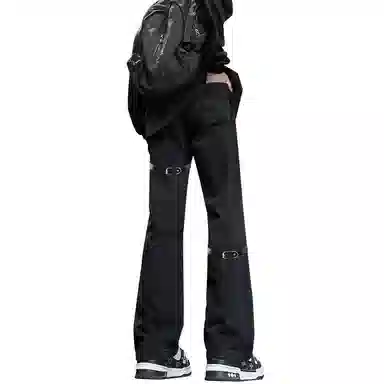 【重工绑带链条拼接】布客行 微喇修身显高显瘦显腿长潮牌休闲百搭美式高街复古纯色基础款水洗做旧废土风通勤弹力牛仔裤 男女同款