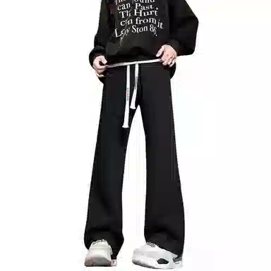 【微喇垂感显高显瘦】布客行 美式复古高街系带基础款修身简约卫裤直筒针织运动裤长裤百搭柔软舒适弯刀弹力松紧腰休闲裤 男女同款