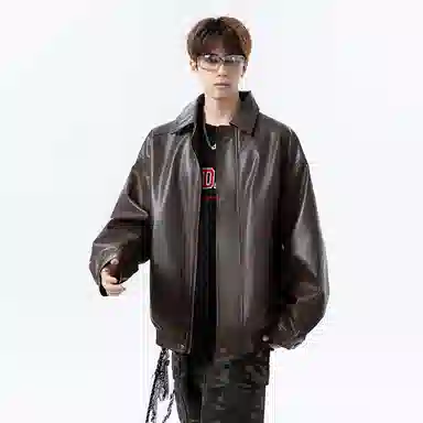 【复古美式PU皮衣】布客行 飞行员教练服美拉德港风机能高街休闲轻奢老钱风高级痞帅翻领落肩袖韩版工装百搭防风防泼水夹克 男女同款