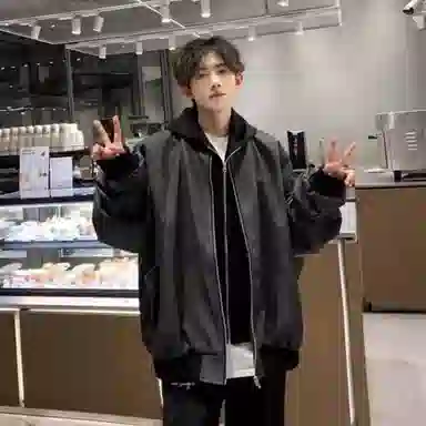 【假两件PU皮外套】布客行 美式高街连帽纹理皮衣宽松舒适嘻哈街头休闲百搭机能风户外长袖拼接层次感飞行员机车风夹克 男女同款