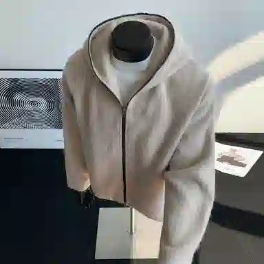 【粗纺仿羊绒外套裤子一套】布客行 连帽高街绒感保暖美式复古上衣夹克直筒水洗做旧微喇基础款松紧腰抽绳牛仔裤休闲运动套装 男女同款