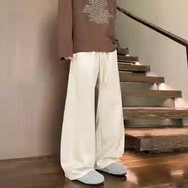 【230斤可穿灯芯绒保暖】布客行 美式复古港风简约纯色基础款宽松直筒美拉德弯刀系带松紧腰显瘦高街垂感百搭长裤阔腿休闲裤 男女同款