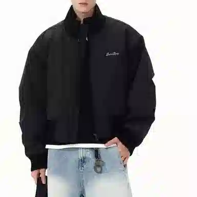 布客行 纯色拉链廓形立领短款美式复古高街狂野叛逆顺滑细腻材质防风保暖通勤日常百搭潮酷街头夹克 男女同款