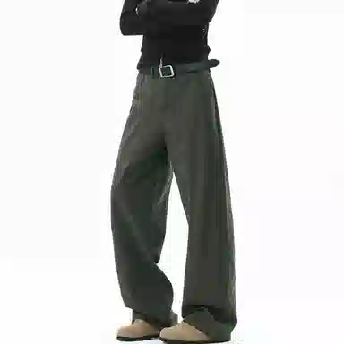 【美式高街垂感弯刀工装】布客行 小褶皱拼接不规则条纹复古港风松弛慵懒感高级潮流简约百搭直筒显高长裤子舒适纯棉宽松休闲裤 男女同款