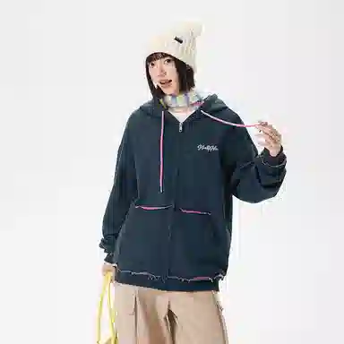 【反穿多巴胺】布客行 彩色条纹木耳边拆卸别针美式复古高街港风回潮设计连帽落肩口袋系带开衫宽松舒适百搭华棉长袖外套 卫衣 男女同款