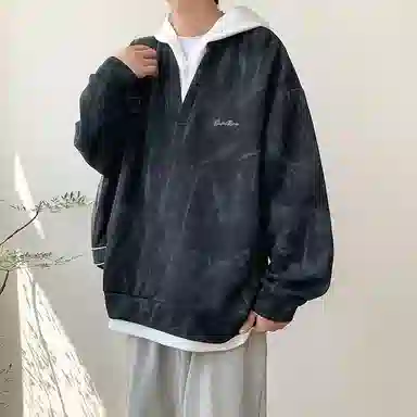 【脏脏扎染设计】布客行 美式高街百搭痞帅嘻哈休闲宽松舒适落肩套头长袖连帽假两件卫衣 男女同款