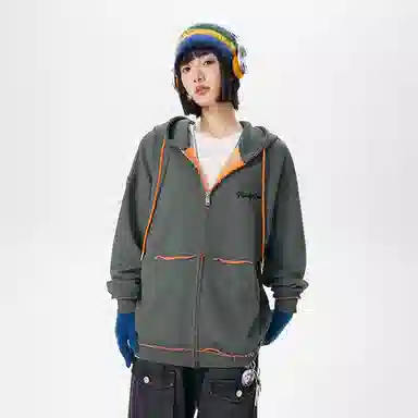 【反穿多巴胺】布客行 彩色条纹木耳边拆卸别针美式复古高街港风回潮设计连帽落肩口袋系带开衫宽松舒适百搭华棉长袖外套 卫衣 男女同款