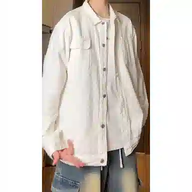【纯色牛仔工装夹克裤子一套】布客行 复古简约美式翻领单排扣外套抽绳松紧腰口水洗做旧宽松阔腿长裤休闲运动套装 男女同款
