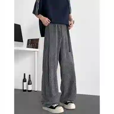 【自动扣重磅卫裤】布客行 雪尼尔面料柔软舒适复古宽松大码美式潮牌松紧腰高街痞帅显瘦显高针织运动长裤学院风小众百搭休闲裤 男女同款