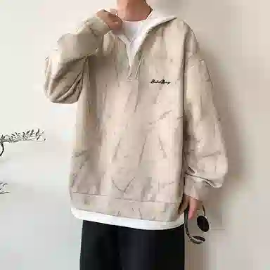 【脏脏扎染设计】布客行 美式高街百搭痞帅嘻哈休闲宽松舒适落肩套头长袖连帽假两件卫衣 男女同款