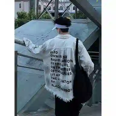 【扎染脏脏牛仔外套裤子一套】布客行 港风潮流别背面字母印花高街大码百搭抽绳水洗做旧阔腿舒适长裤休闲运动套装 男女同款