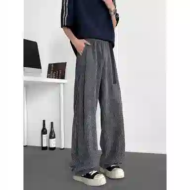 【自动扣重磅卫裤】布客行 雪尼尔面料柔软舒适复古宽松大码美式潮牌松紧腰高街痞帅显瘦显高针织运动长裤学院风小众百搭休闲裤 男女同款