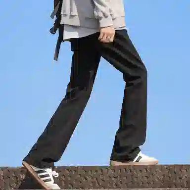【显高显瘦显腿长】 布客行 直筒黑牛美式复古修身水洗抽绳弹力松紧腰基础款高街舒适亲肤透气休闲百搭纯色长裤经典牛仔裤 男女同款