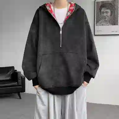 【重磅扎染脏脏衣裤子一套】布客行 美式潮牌连帽拼色拉链半开领大码长袖外套抽阔腿渐变色百搭牛仔长裤卫衣套装 男女同款