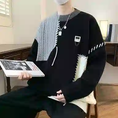 布客行  美式复古慵懒风高级感软糯舒适加绒加厚保暖圆领外穿宽松休闲学院风少年感百搭潮流弹力针织衫 男女同款