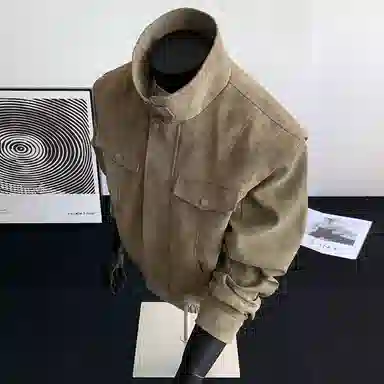【绒感雾花皮外套裤子一套】布客行 机车风高街扎染色美式复古上衣夹克直筒水洗做旧微喇基础款松紧腰抽绳牛仔裤休闲运动套装 男女同款