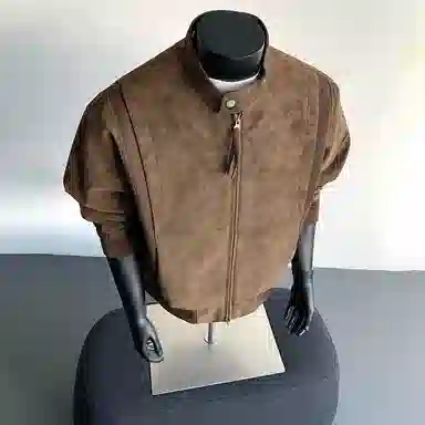 【绒感雾花皮外套裤子一套】布客行 美拉德立领拼接结构美式复古高街夹克直筒水洗做旧微喇基础款松紧腰抽绳牛仔裤休闲运动套装 男女同款