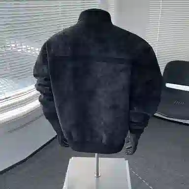 【绒感雾花皮外套裤子一套】布客行 美拉德立领拼接结构美式复古高街夹克直筒水洗做旧微喇基础款松紧腰抽绳牛仔裤休闲运动套装 男女同款