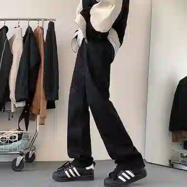 【显高显瘦显腿长】布客行 高街弹力微喇免烫重工水洗做旧美式复古长裤子阔腿宽松休闲百搭纯色柔软舒适学院风牛仔裤 男女同款