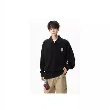 【明线撞色条纹早秋长袖】布客行 可拆卸别针美式复古高街轻奢老钱港风重磅慵懒垂感翻领落肩拼接宽松休闲舒适内搭外穿华棉卫衣 男女同款